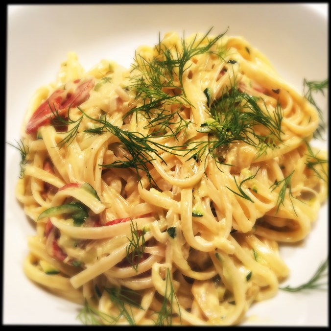 Linguine with courgette, chorizo and cream