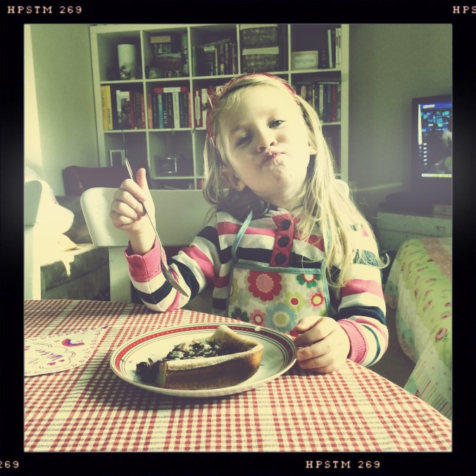 Eating Baked Blueberry Pancake for Valentines