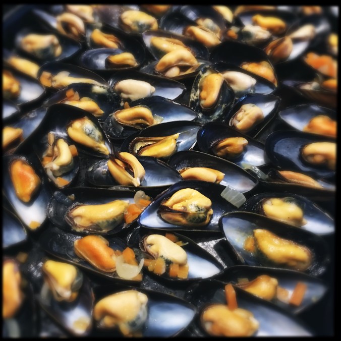 half shell mussels