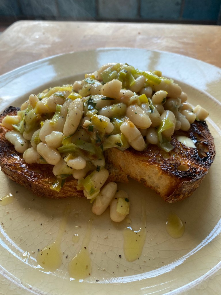 White beans and leeks on sourdough toast